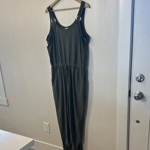 No Boundaries Olive Green jogger jumpsuit.